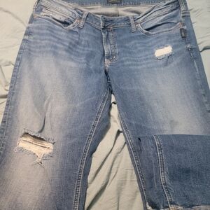 Silver Jeans Light Blue Distressed Boyfriend Jeans